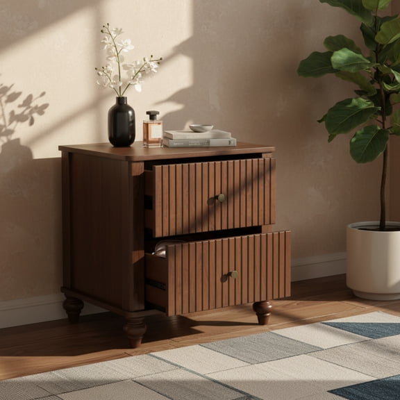 Christopher Knight Home 23" Nightstand with 2 Drawers, Farmhouse Sturdy Wooden Bedside Table, Walnut