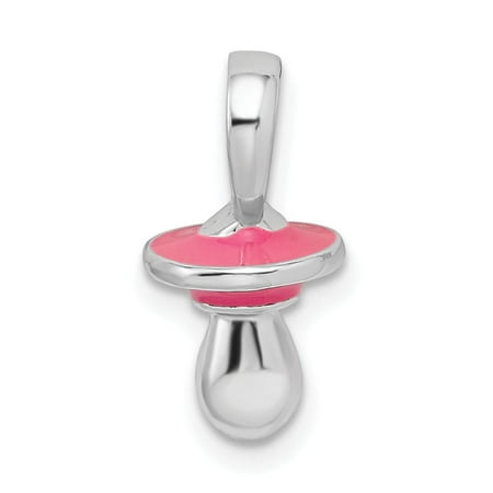 Million Charms 925 Sterling Silver Milestone Charm, Polished 3D Pink Enameled Pacifier Pendant