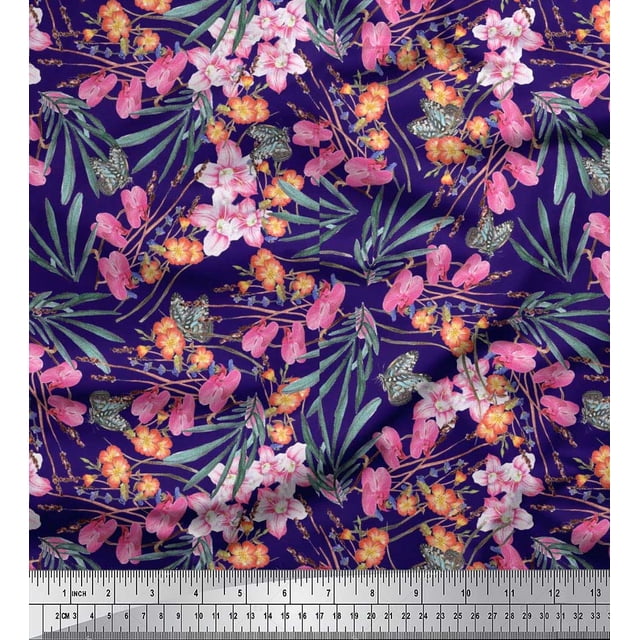 Soimoi Viscose Chiffon Fabric & Orchids Floral Printed Craft Fabric by The Yard 42 Inch Wide