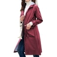 thumbnail image 2 of Previn Women's Hooded Rain Jacket Ladies Fashion Casual Full Zip Anorak Spring Fall Jackets Knee Length Midi Windbreaker Pockets Long Waterproof Raincoat Burgundy X-Large, 2 of 5