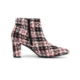 thumbnail image 3 of BLISSFUL STEP Women Plaid Point Toe Side Zip Block Heels Ankle Boots Red Black 8, 3 of 8