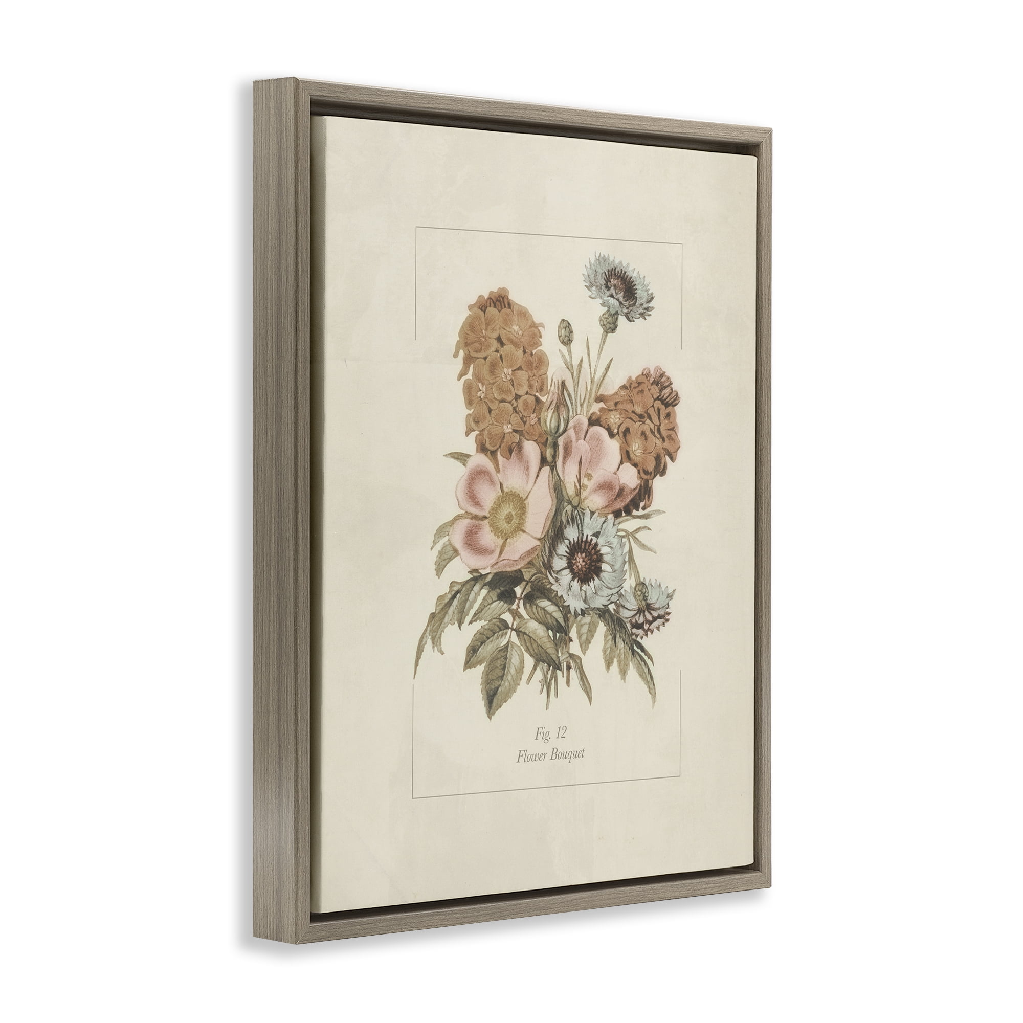 Stupell Industries Flower Bouquet Vintage Blossoms Brown Framed Floater Canvas Wall Art, design by Dan Meneely