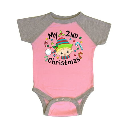 

Inktastic My 2nd Christmas Elf Boy with Candy Canes Gift Baby Boy or Baby Girl Bodysuit