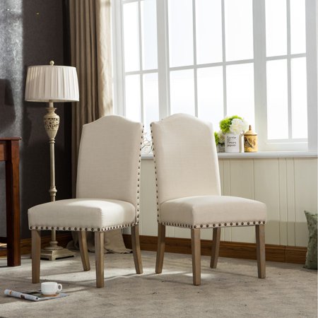 Style Solid Wood - Roundhill Furniture Mod Urban Style Solid Wood Nailhead Fabric Padded Parson Chair Set of 2, Tan
