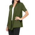 thumbnail image 2 of Women's Casual Short Sleeve Draped Open Front Solid Cardigan, 2 of 5