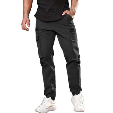 HOLEI Men's Casual Waisted Multi Pocket Solid Color Zipper Pants Work Sweatpants for Men Black L