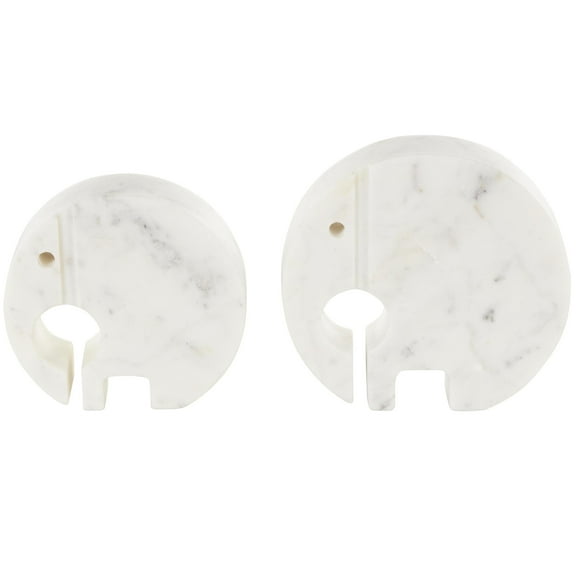 6", 5"H White Marble Circular Abstract Elephant Sculpture with Gray Marble Veins and Cutouts, by DecMode (2 Count)