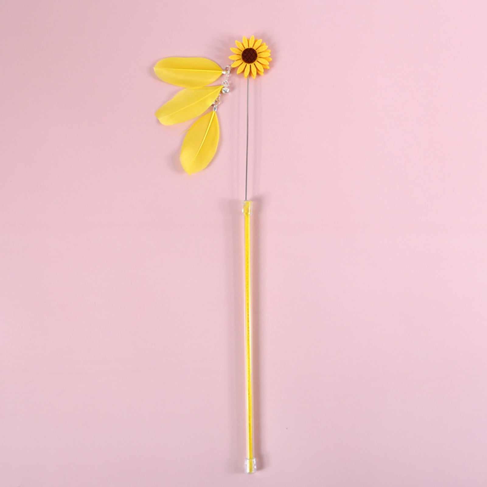 DOPI Cats Wand Toy Flower Feather Decor Pet Interaction Handmade Cats Stick Teaser Toy with Bell Cats Supplies