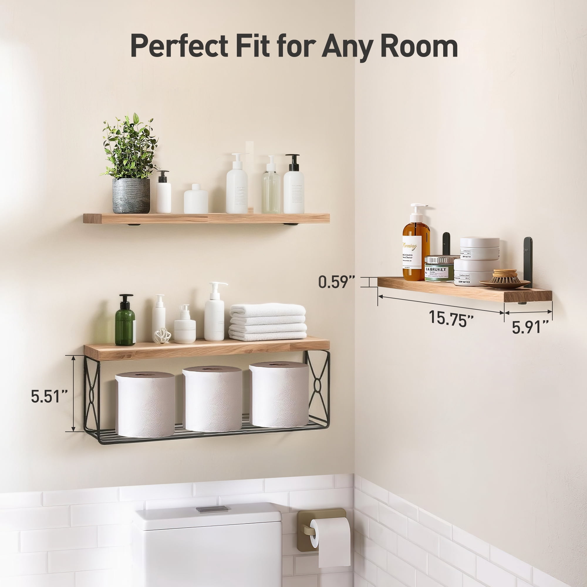 Cshidworld Floating Shelves for Wall with Toilet Paper Storage Basket, Bathroom Shelves Over Toilet, 16" Floating Shelf Wall Shelves for Bathroom Organizers Storage, Rustic Brown