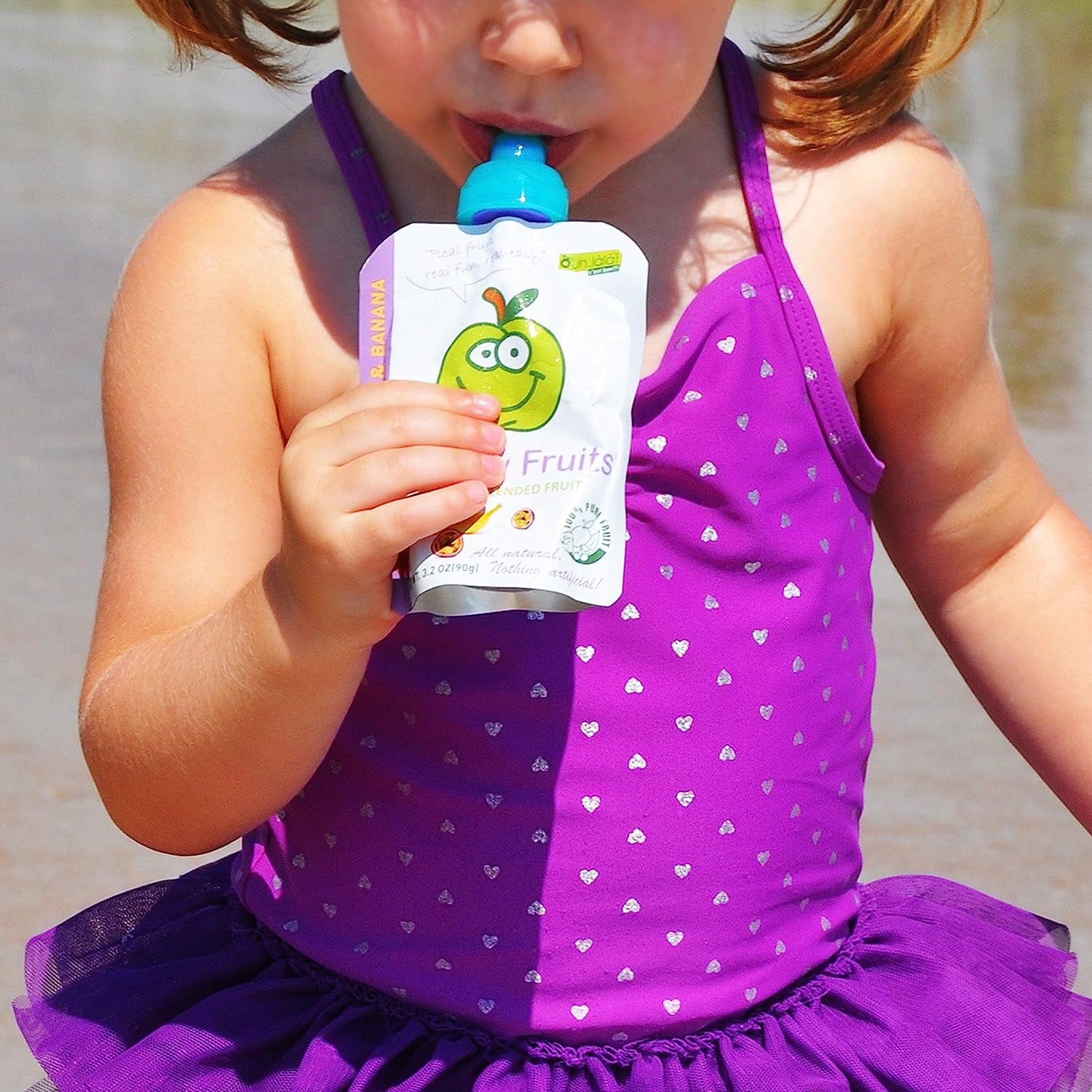 ChooMee SoftSip Silicone Baby Squeeze Refillable Weaning Feeding Food Pouch Toppers, Orange/Aqua