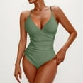 thumbnail image 2 of WREESH Women's Tummy Control One Piece Swimsuit V-Neck Solid Color Slim Bathing Suit Summer Beach Swimwear 2025 Olive Green, 2 of 4
