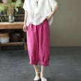 thumbnail image 3 of Cotton Linen Capri Harem Pants for Women Elastic Waist Loose Fit Ruffle Hem Baggy Cropped Pants with Pockets Womens Capris, 3 of 6