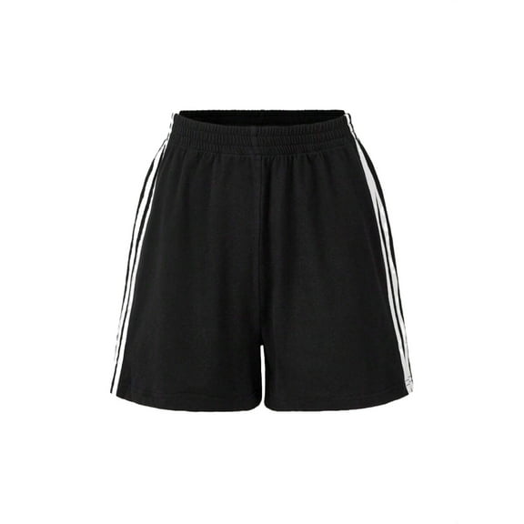 Plus Size Shorts Casual Striped Track Black 0XL (12)