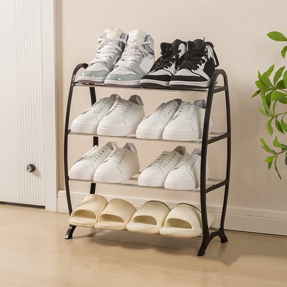 Plastic Shoe Rack for Entryway, Black Home Storage Organizer for Rental Rooms and Dormitories, Space Saving Closet and Door Solution, Seasonal Holiday Gift Organization and Living Room Decor, AESTIVO