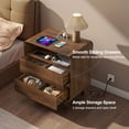 thumbnail image 2 of Nightstand Set of 2, Bed Side Table Set of 2 with Charging Station, Round Corner Wood Nightstand, Bedroom Nightstand, Walnut, 2 of 9