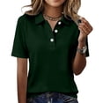thumbnail image 2 of Polo Shirts Womens Short Sleeve V Neck Business Casual Tops Golf Collared 3 Buttons Summer Work Blouse Dark Green 2XL, 2 of 5