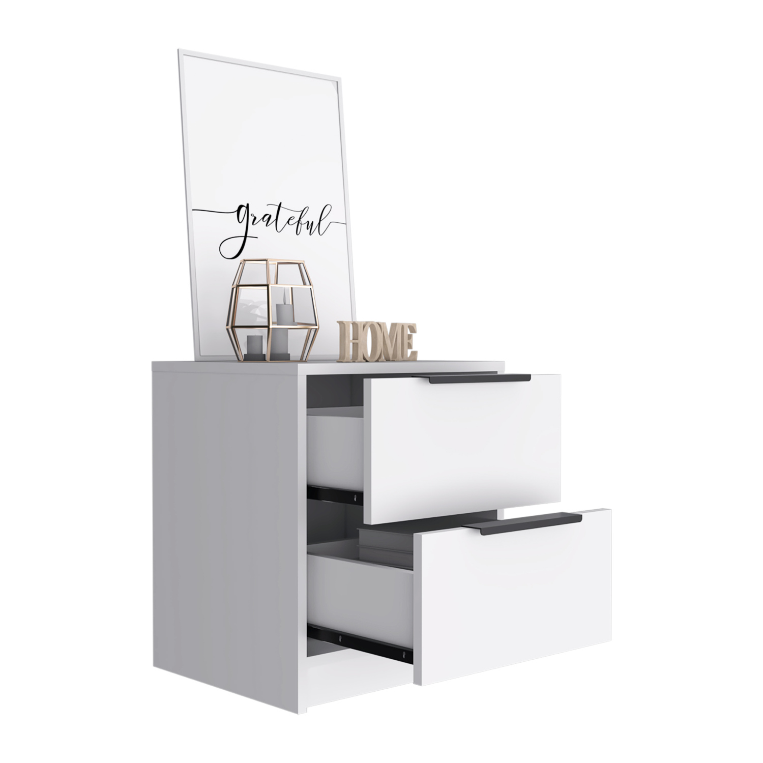 Chic 18" White Nightstand with Two Drawers Modern Bedroom Storage