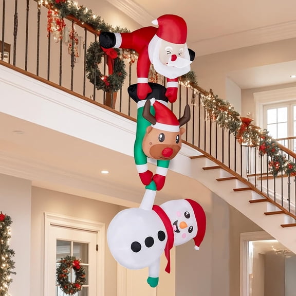 ROVSUN 7.5ft Christmas Inflatable Snowman Santa Claus Reindeer, Christmas Decoration with LED Lights, Built in Blower Stakes & Tethers for Outdoors