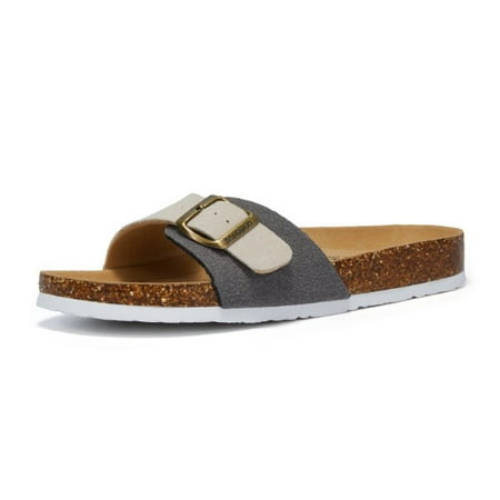 

Genuine Leather Orthopedic Women s Slip on Slide Sandals for women with Adjustable Buckle Straps Cork Footbed Sandal 6MS-03