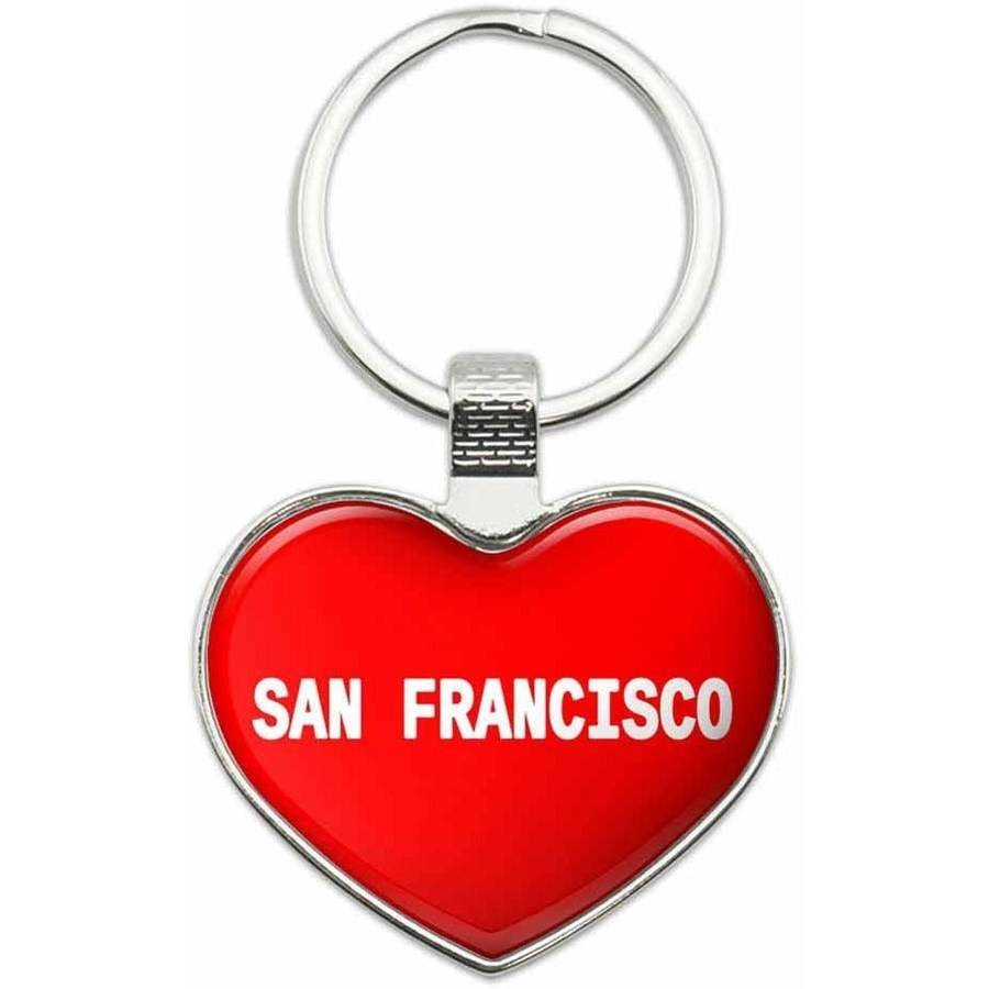San Francisco Places Metal Heart Keychain Key Chain Ring, Red