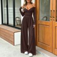 thumbnail image 7 of ClodeEU Women's V Neck Halter Tie Off Shoulder Long Sleeve Cinched Waist Wide Leg Jumpsuit ,Casual High Waist Fashion Romper ,Women's Plus XXL, 7 of 7