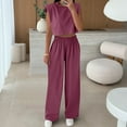 thumbnail image 2 of CHUMUD Two Piece Sets for Women Petite Wide Leg Pants Set Summer Outfits Sleeveless Crew Neck Crop Tops Trousers Matching Sets Casual Going Out, 2 of 9