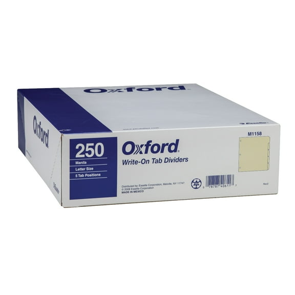 Oxford™ Manila Tab Dividers, Blank, 5-Tab, Box Of 50 Sets