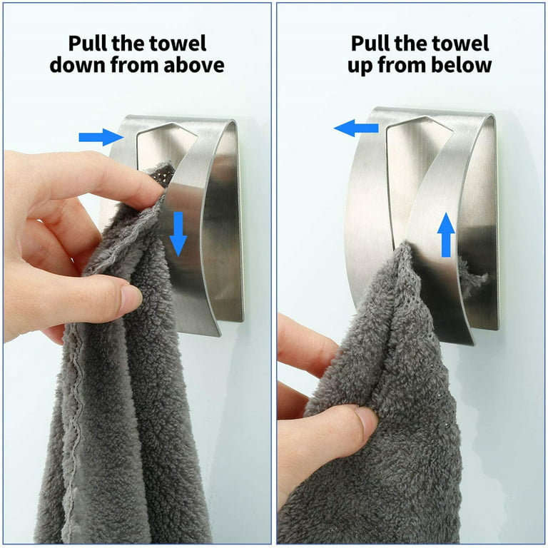 4pcs Self Adhesive Towel Hook Holder Grab, Stainless Steel Kitchen Dish Towel Hook Wall Mounted Non-Drilled Towel Rack Hand Towel Hook Tea Towel Rack