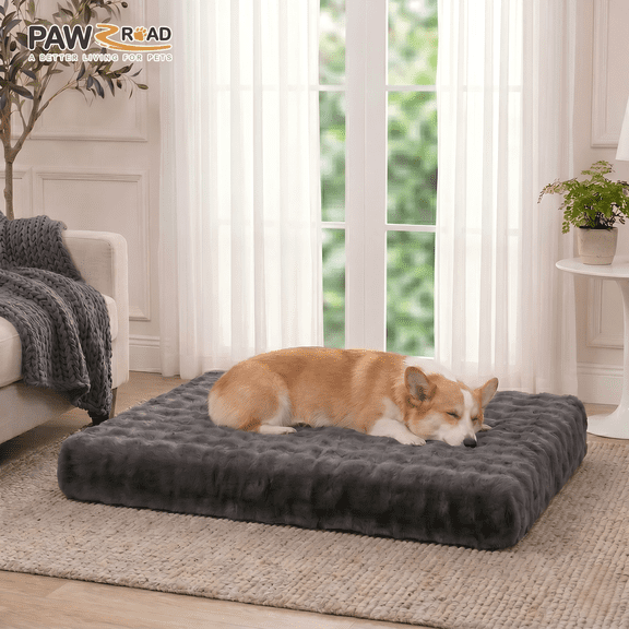 PAWZ Road Orthopedic Dog Bed for Dogs, Soft Bubble Fleece, Waterproof Pet Mat with Removable Washable Cover and Egg Crate Foam, Gray