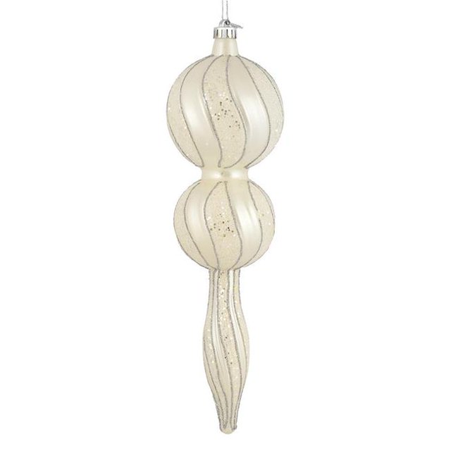 Vickerman N186941D 16.5 in. Ivory Candy Glitter Finial Ornament