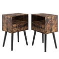 thumbnail image 3 of GZXS 2-Tier Nightstand Set of 2, Modern Farmhouse Storage Bedside Table with Drawer & Open Shelf, Pine Wood Legs, 15.7" L x 11.8" W x 23.6" H, for Bedroom/Living Room (Brown), 3 of 6