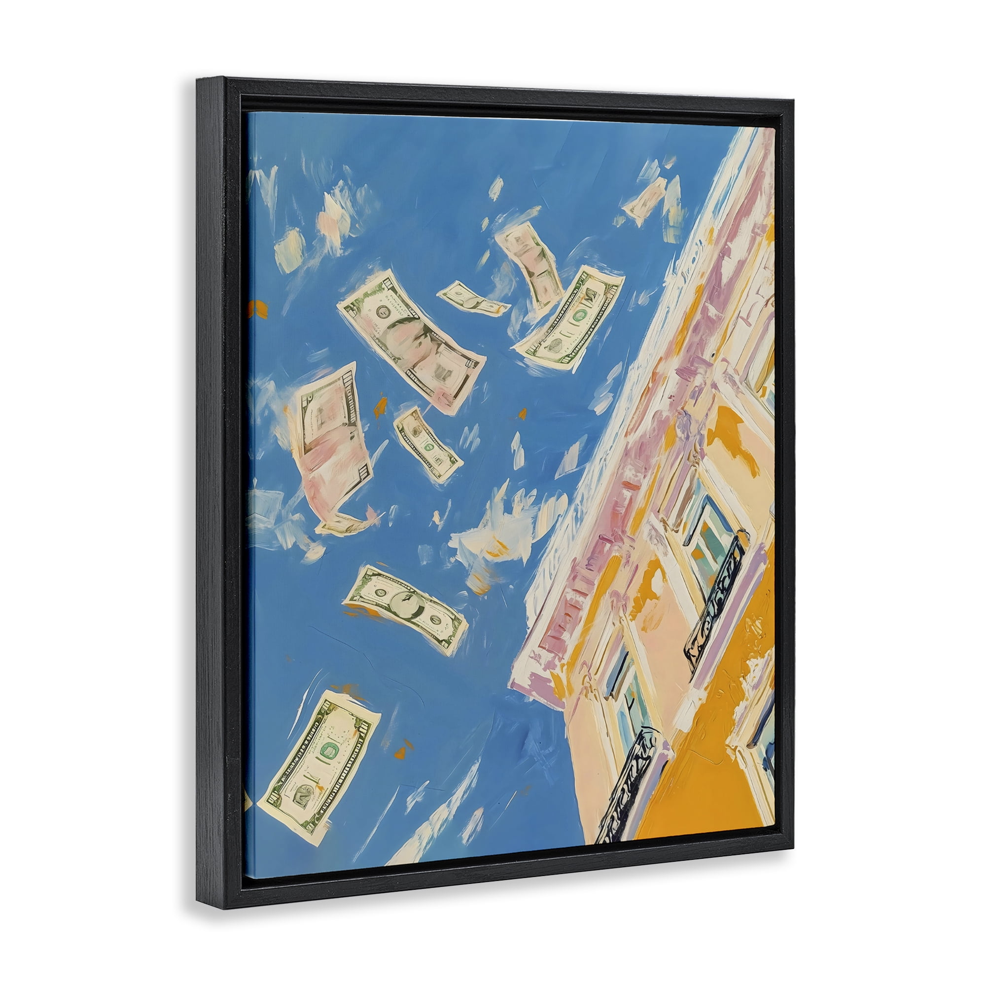 Stupell Industries Money Rain Drifting Past Windows Black Framed Floater Canvas Wall Art, design by The Prints Vibe