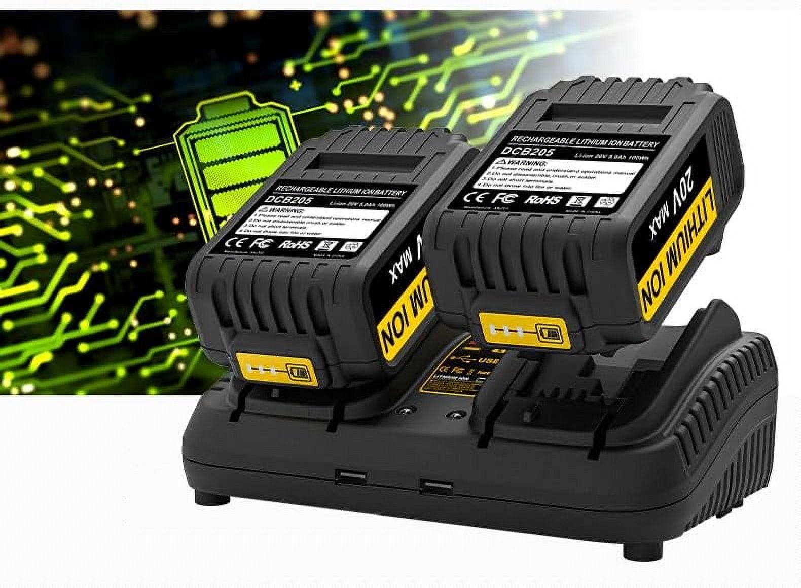 Dual Battery Charger Replace for Dewalt 12V/20V MAX Charging Station DCB102 DCB101 DCB105 DCB112 DCB107 Lithium Battery DCB200 DCB203 DCB204 DCB606 Power Tools（Charger only）