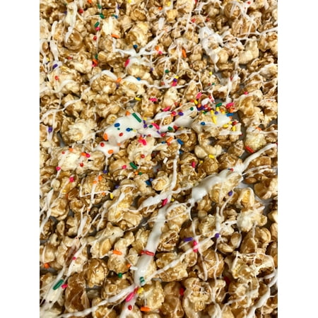 Gourmet Birthday Cake Popcorn with White Chocolate Drizzle Sprinkles 8 oz (Best White Chocolate For Cake Pops)