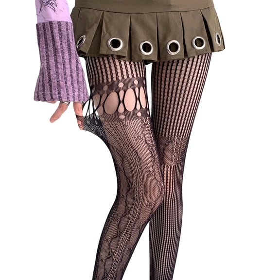 Voska Womens Lace Fishnet Tights Vintage Openwork Sheer Thin Footed Hosiery Party Daily
