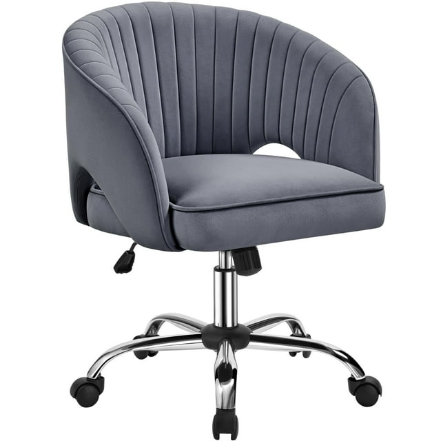 Silla de Oficina Yaheetech de Terciopelo con Respaldo Envolvente Giratoria Gris