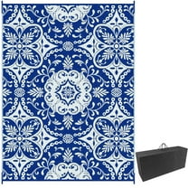 Spaco 9' x 12' Waterproof Plastic Straw Floor Mat, Reversible Outdoor Rug, Portable RV Camping Carpet, Large Floor Mat for Backyard, Deck, Picnic, Beach, Blue & White Floral