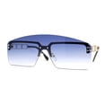 thumbnail image 3 of Curved Top Shield Half Rimless Rectangular Sunglasses Gold Blue, 3 of 4