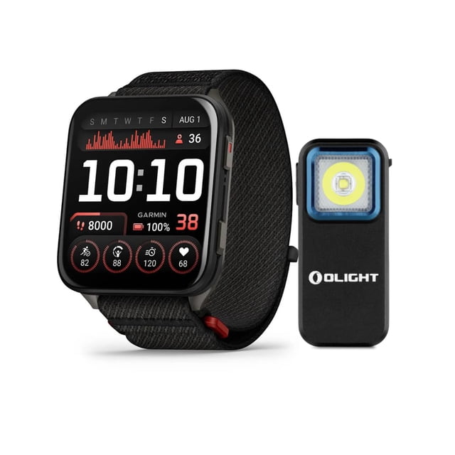 Garmin Venu X1 con Caja de Titanio Gris Pizarra y Banda ComfortFit (Negro) Paquete con Luz Clip-On