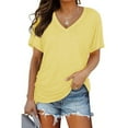 thumbnail image 3 of KBZDBZC Womens T Shirts Short Sleeves V Neck Plain Color Soft Loose Fitting Summer T Shirts Women Womens Blouses Women's T-Shirts (Yellow,L), 3 of 6