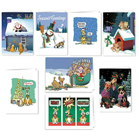 Funny Dog Christmas Cards - 16 Boxed Funny Dog Cards and Envelopes - 8 Different (Best Dog Christmas Cards)