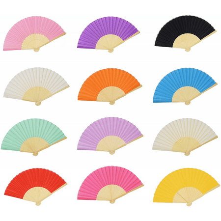 

12 Pack Silk Folding Fan Bamboo Handheld Fans Silk Folded Fans for Home Decoration DIY Decoration and Wedding (12 Colors)