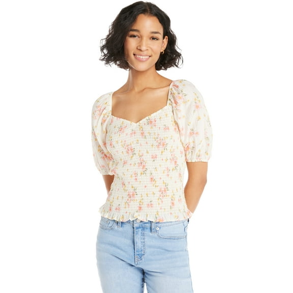 Self Esteem Juniors Smocked Top with Puff Sleeves, Sizes XS-XL