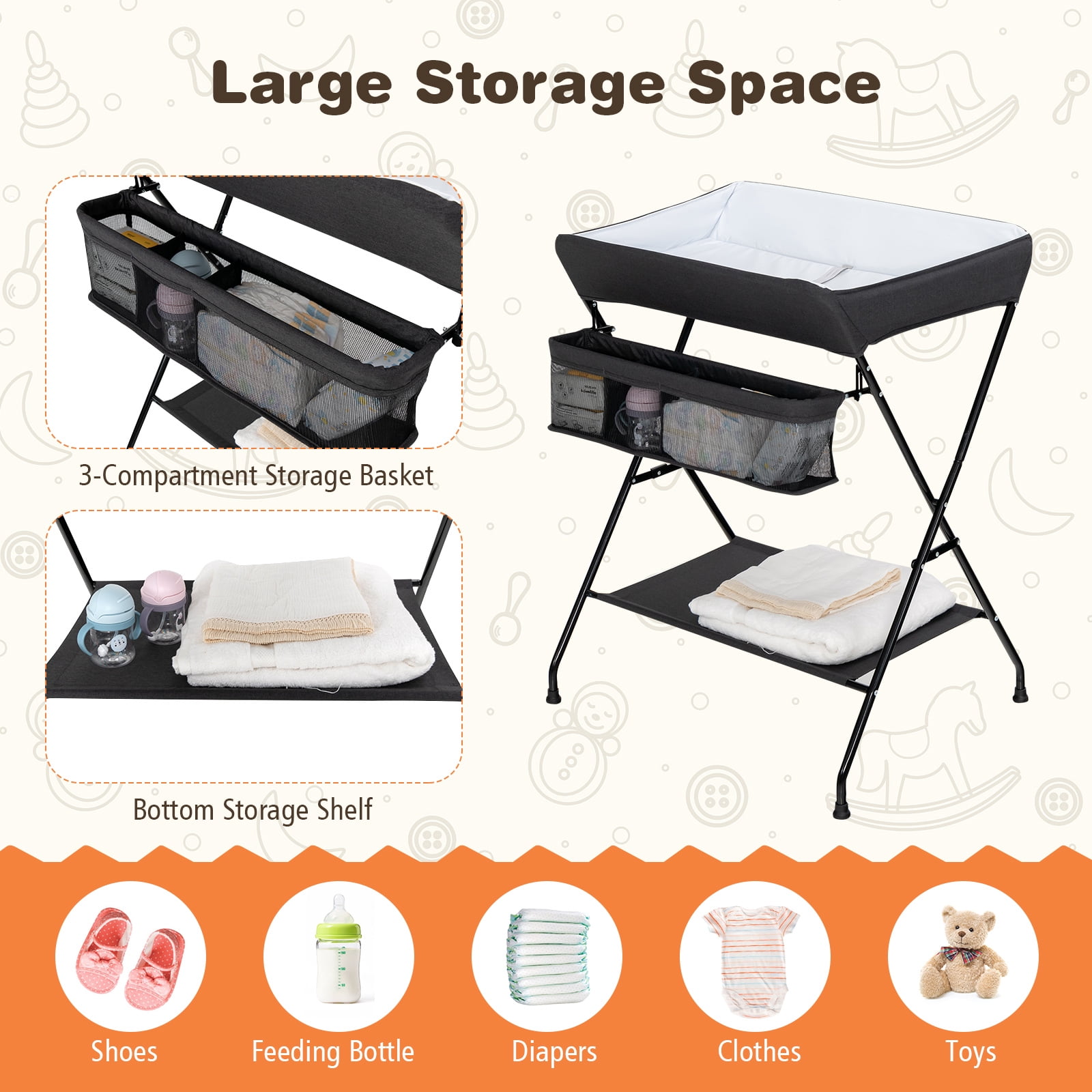Infans Infant Baby Changing Table Folding Diaper Station Organizer w/ Storage