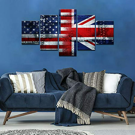 Patriotic Concept Wall Art Usa British Flag Painting Stars And Stripes Canvas 5 Panel American Uk - American Home Decor Uk