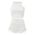 thumbnail image 4 of Baqcunre Women Stretchy Ribbed Tank Crop Top Drawstring Ruched Shorts Set,Size XXL,Two Piece Sets for Women,Outfits for Women,Vacation Outfits for Women,Shorts for Women,Women Clothing,White, 4 of 9