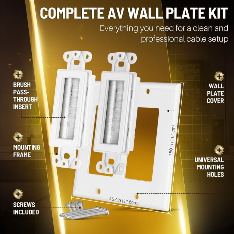 2-Pack Brush Style Cable Wall Plate – Black – 102080BK – Bulk Wire Opening Cover