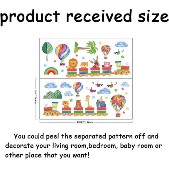 Colorful Animal Train Wall Stickers Cartoon Hot Air Balloon Wall Decal Jungle Giraffe Elephant Peel and Stick Wall Decor