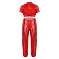 thumbnail image 3 of Aiihoo Kids Modern Jazz Dance Party Sets Girls Short Sleeve Metallic Shiny T-shirt Crop Tops with Pants Outfits Red 10, 3 of 7
