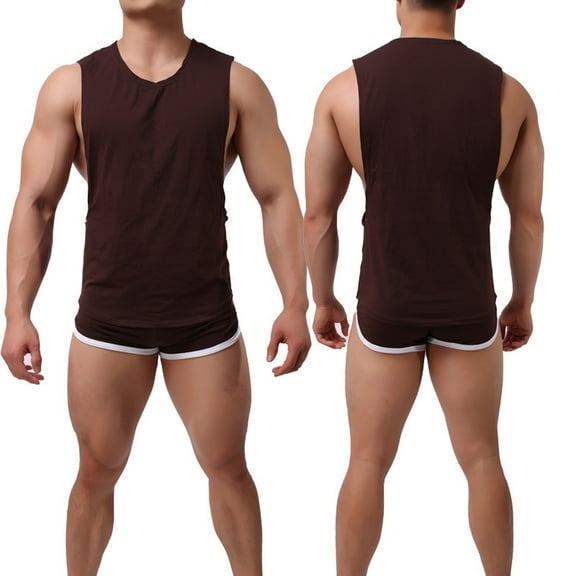Mens Tank Top Beach Sports And Fitness Undershirt With Large Cuffs Sexy Undershirt Top Vest